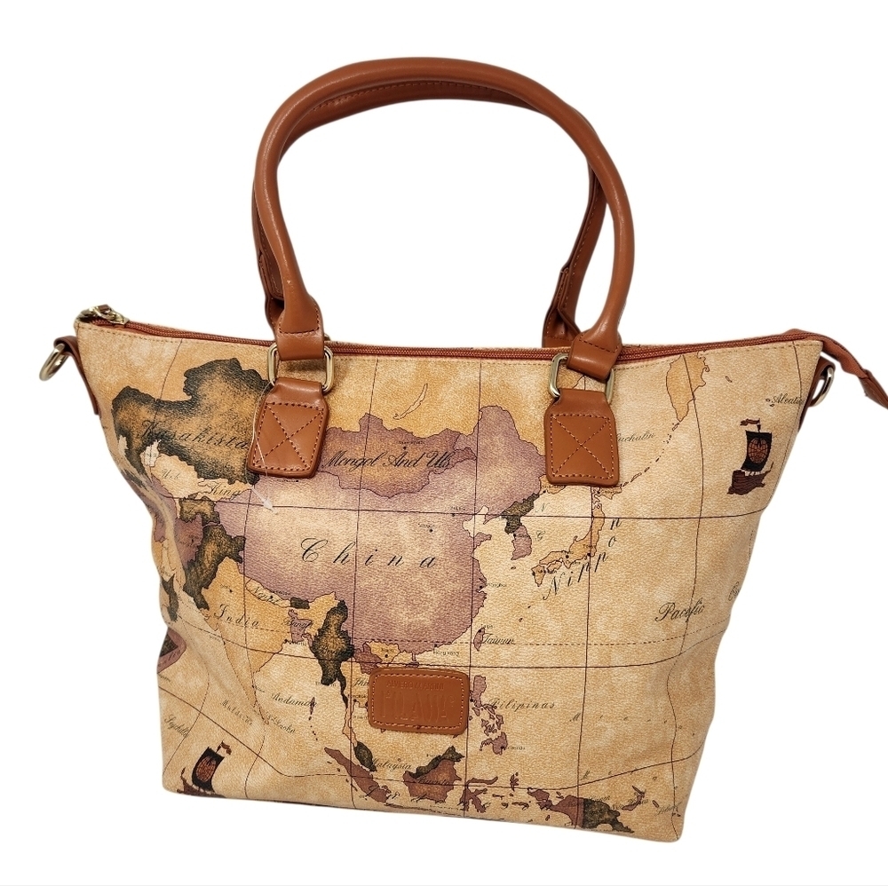 Alviero Martin | Women's Around The World Geo Print Leather Tote Bag (One Size)
